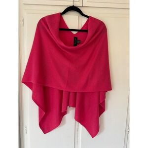 Claudia Nichole 100% Cashmere Poncho Hot Pink Fuchsia V-Neck Shaw Wrap One Size